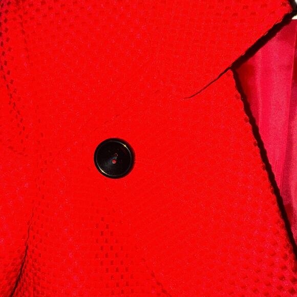 Evan Picone Red Blazer Womens 4P Open Front Lined Jacket Holidays Black Buttons - Picture 6 of 8